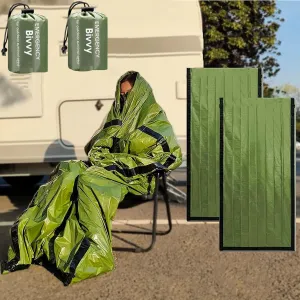 1 Pcs Emergency Sleeping Bag, Polyester Film Bivy Sack Survival Bag with Drawstring Dag and Whistle for Earthquakes, Hurricane, Hiking, Camping