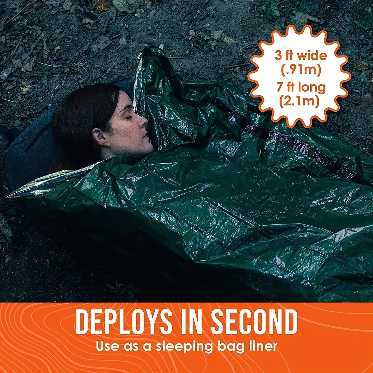 1 Pcs Emergency Sleeping Bag, Polyester Film Bivy Sack Survival Bag with Drawstring Dag and Whistle for Earthquakes, Hurricane, Hiking, Camping
