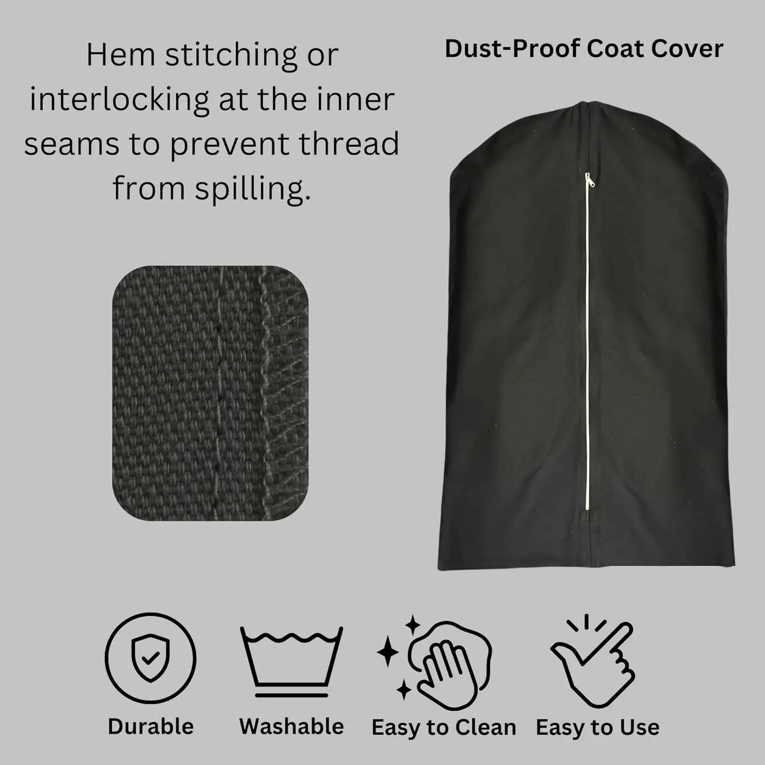100% Cotton Canvas Garment Cover for Suits, Coats, Dresses; Travel Bag (Large (24"x48"), Black)