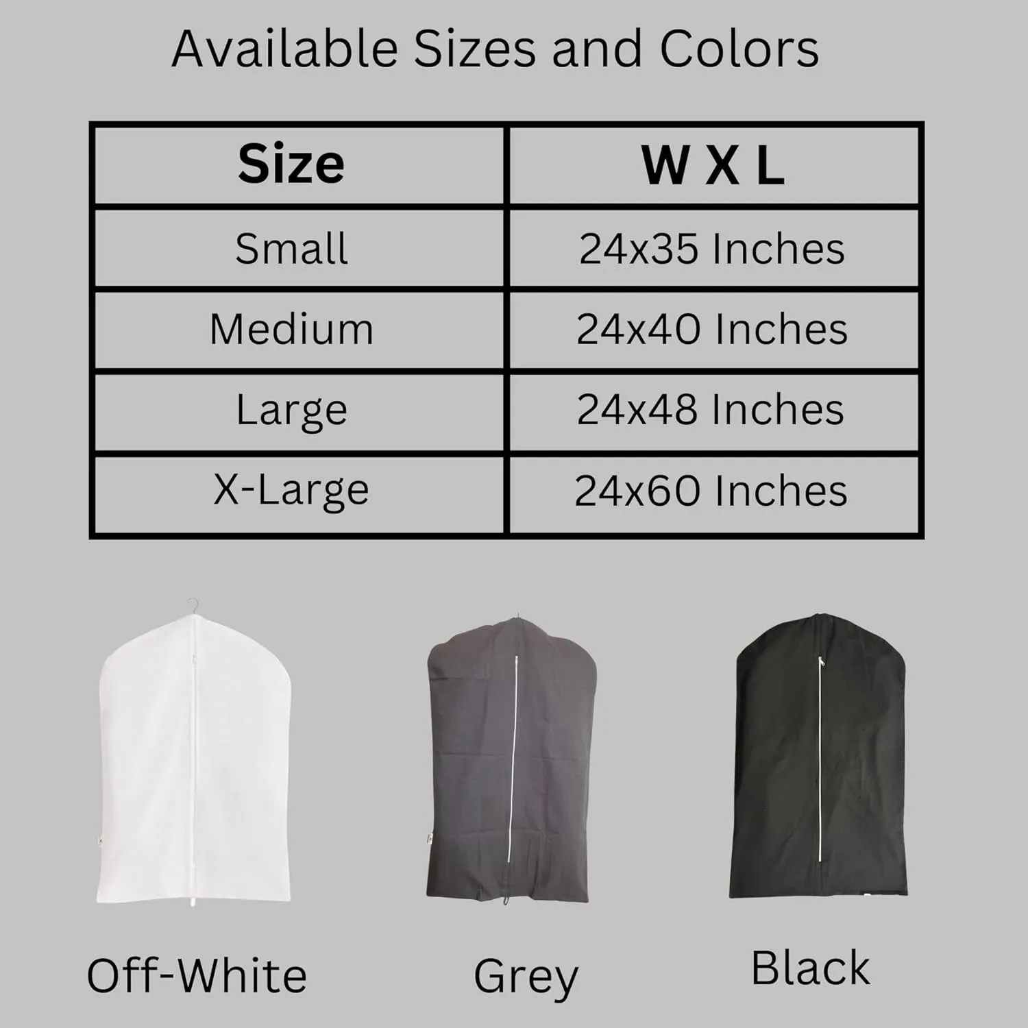 100% Cotton Canvas Garment Cover for Suits, Coats, Dresses; Travel Bag (Large (24"x48"), Black)