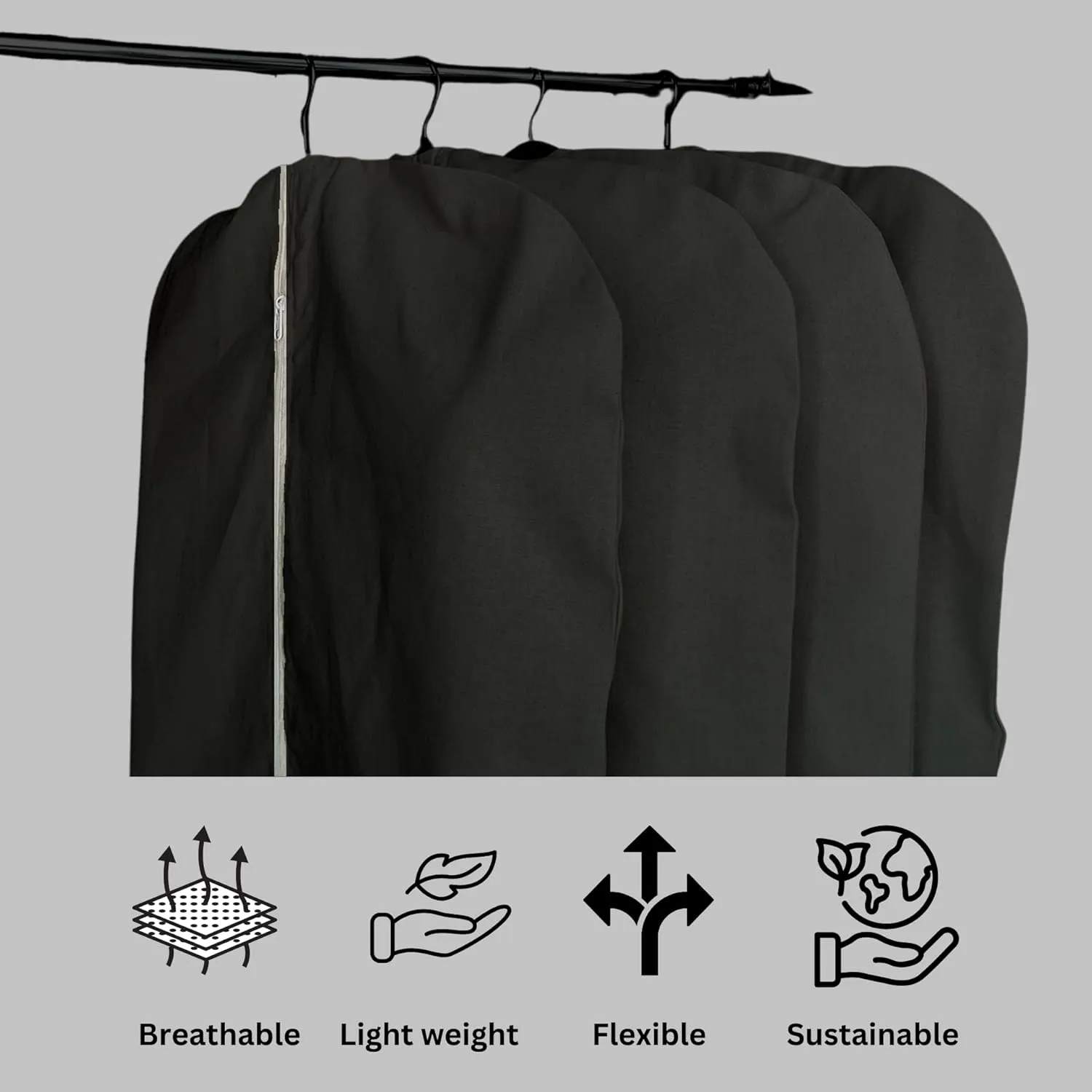 100% Cotton Canvas Garment Cover for Suits, Coats, Dresses; Travel Bag (Large (24"x48"), Black)