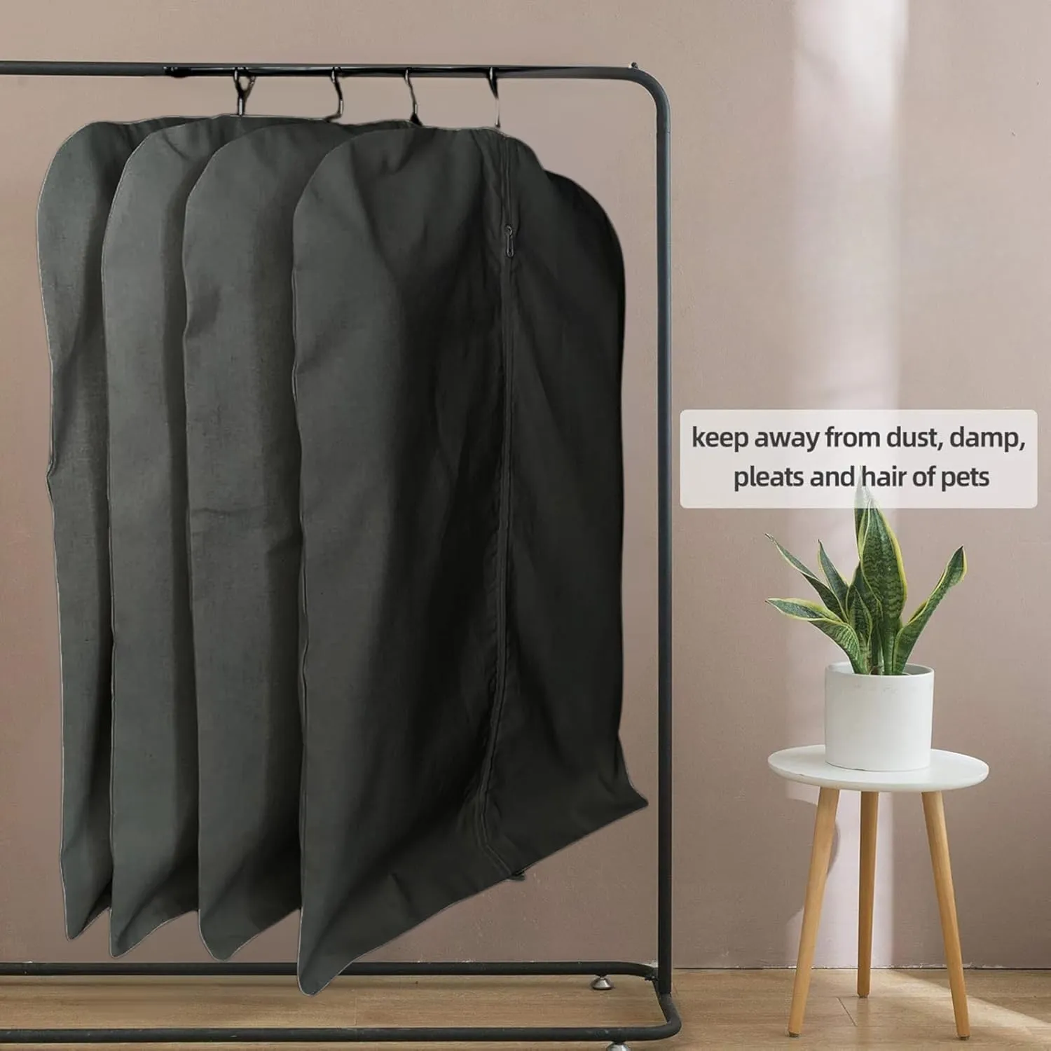 100% Cotton Canvas Garment Cover for Suits, Coats, Dresses; Travel Bag (Large (24"x48"), Black)
