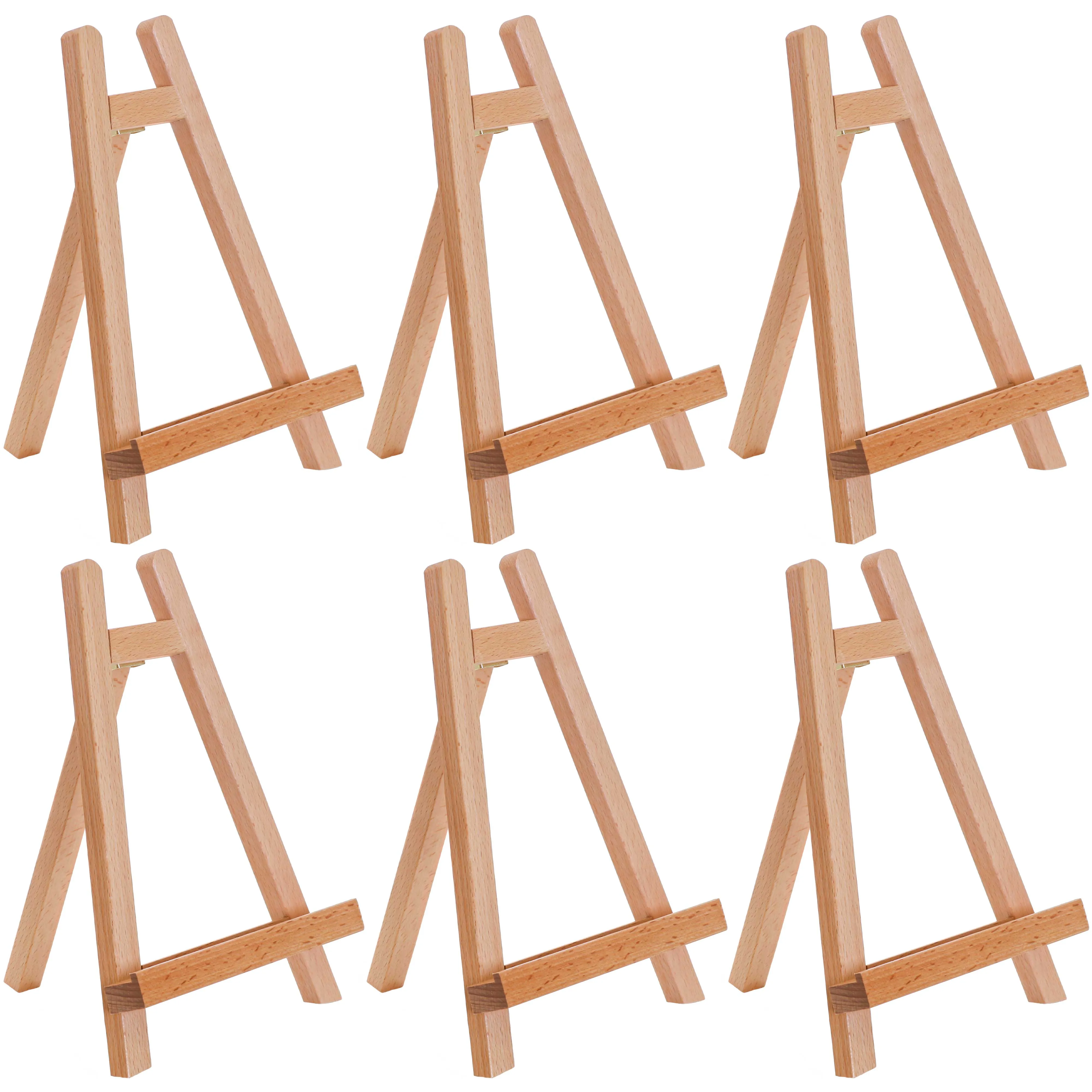 10.5" Small Tabletop Display Stand A-Frame Artist Easel, 6 Pack - Beechwood Tripod, Portable Kids Student School Painting Party Table Desktop Easel