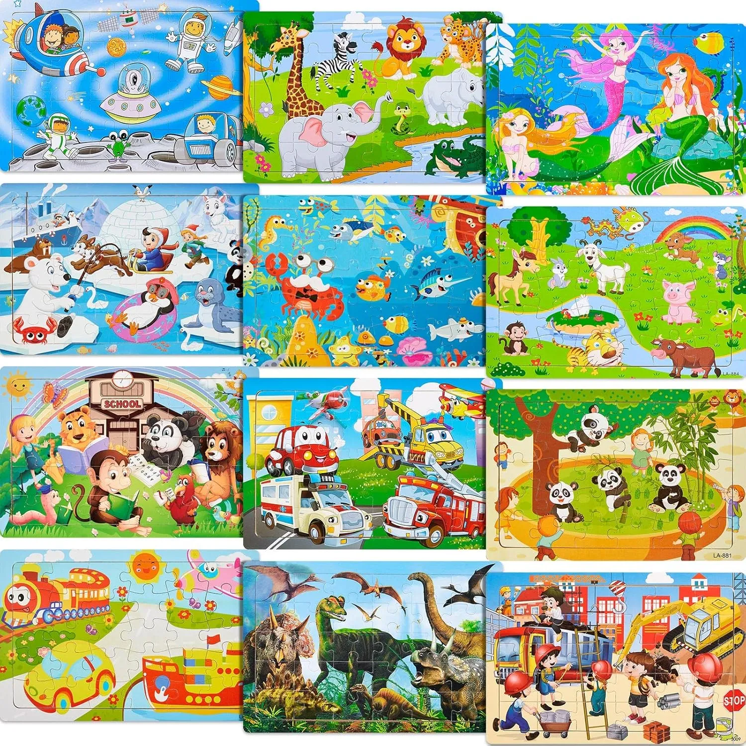 12 Pack Puzzles for Kids Ages 3-8 Toddler 30 Pieces Wooden Jigsaw Children Puzzles Educational Learning Toys for Kids Girls and Boys