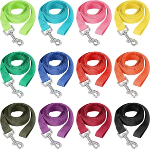 12 Pcs Nylon Dog Leash Bulk 5ft Dog Training Leash 12 Colors Puppy Line Traction Rope for Small Medium Puppy Training, Play, Camping, or Backyard(Bright Colors)
