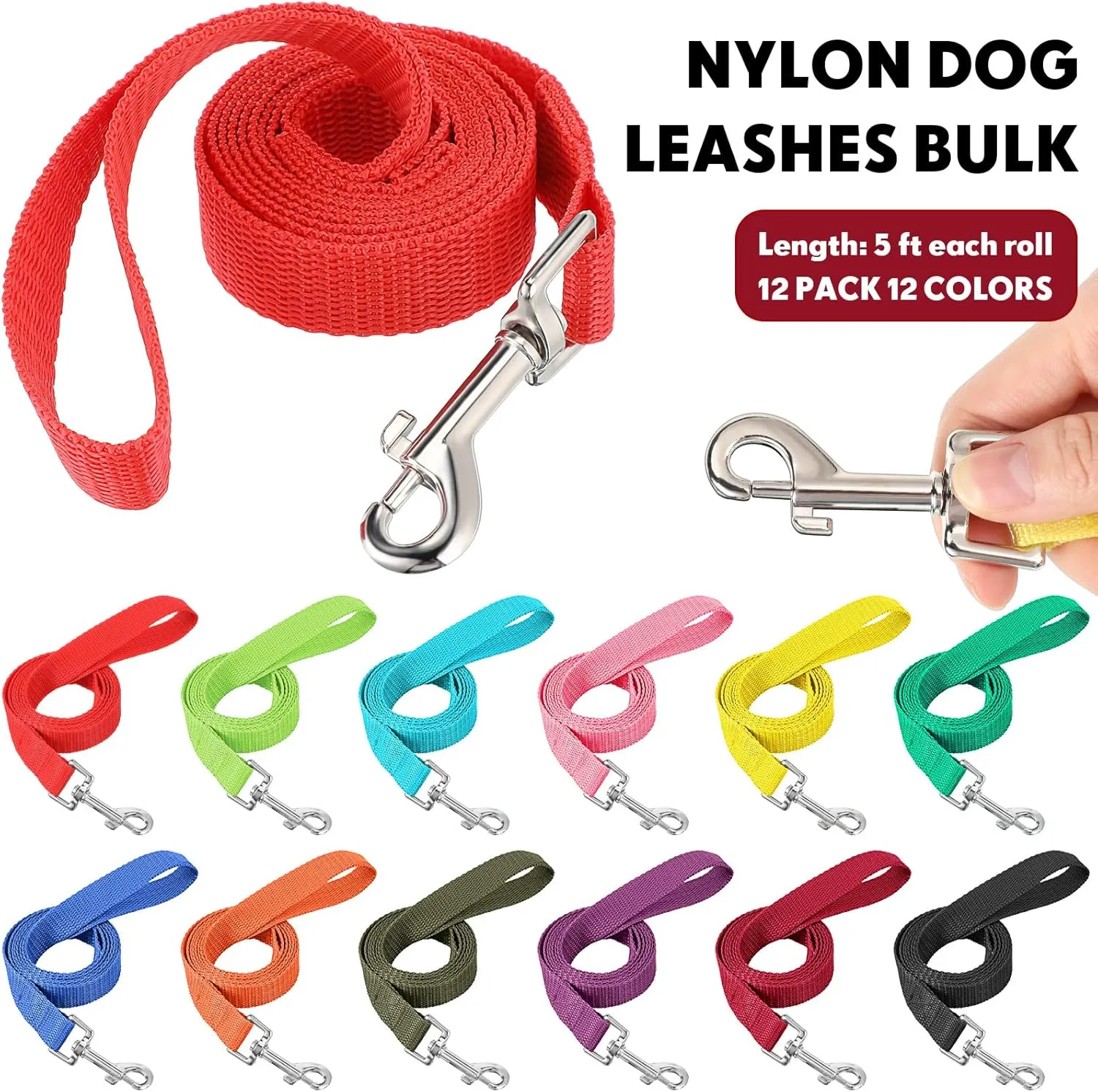 12 Pcs Nylon Dog Leash Bulk 5ft Dog Training Leash 12 Colors Puppy Line Traction Rope for Small Medium Puppy Training, Play, Camping, or Backyard(Bright Colors)