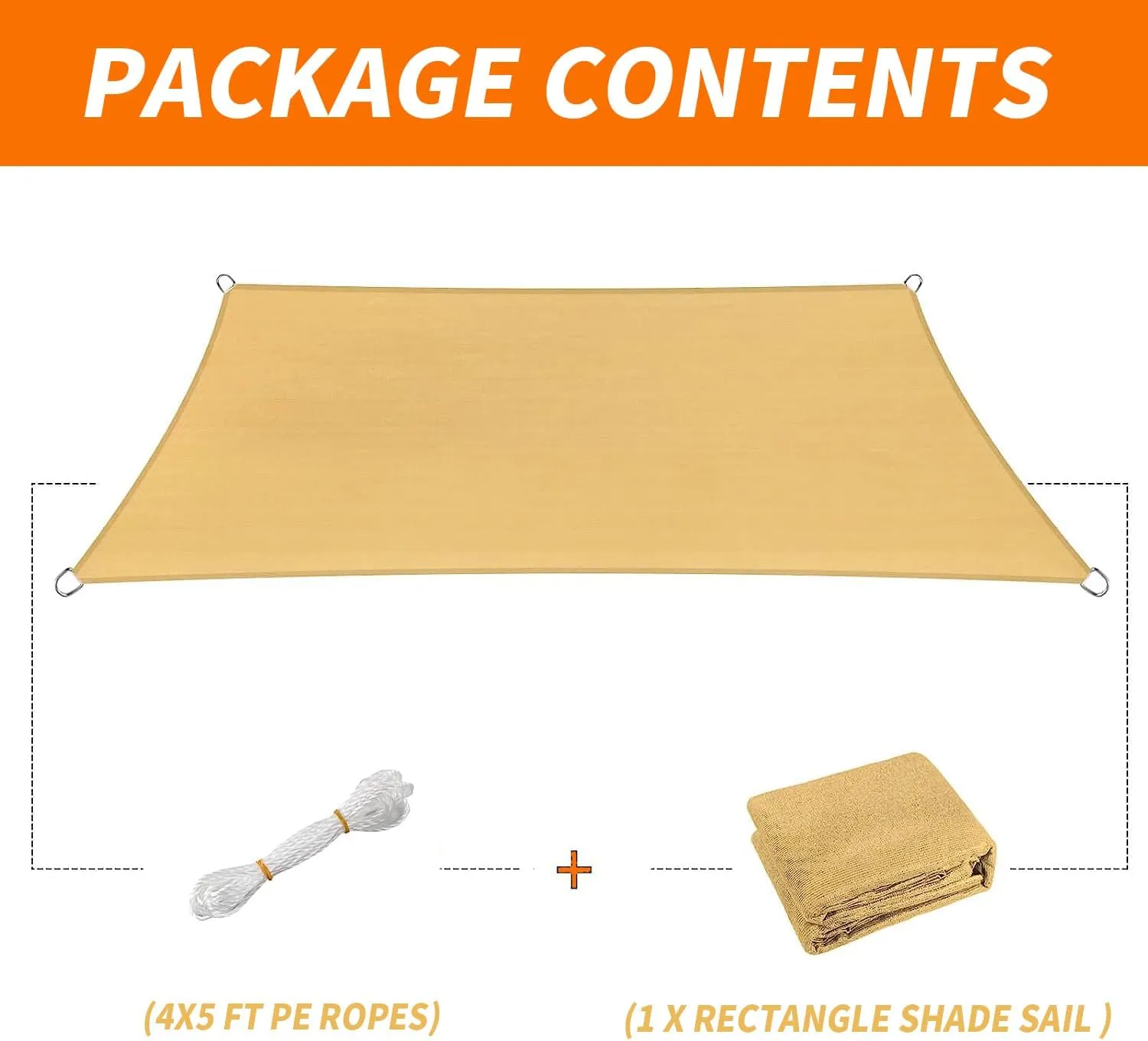 12' x 16' Rectangle Sun Shade Sail Canopy UV Block Sunshade for Outdoor Patio Garden Backyard Pergola Shade Cover Sand
