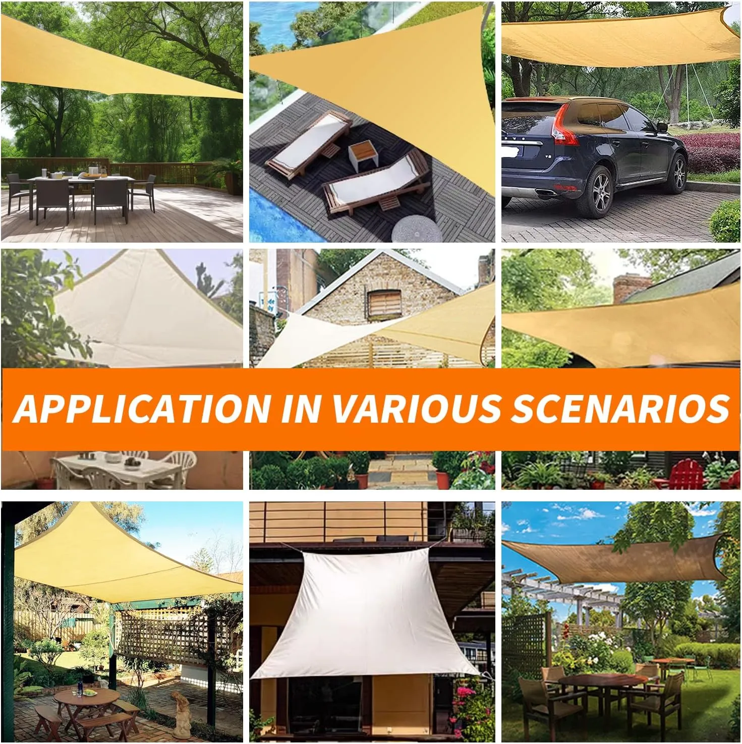 12' x 16' Rectangle Sun Shade Sail Canopy UV Block Sunshade for Outdoor Patio Garden Backyard Pergola Shade Cover Sand