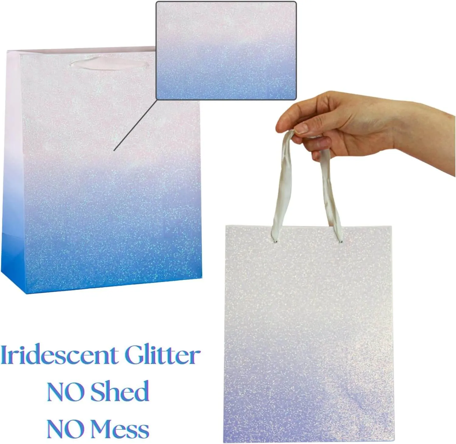 12Pcs Ombre Blue Medium Gift Bags with 24 Tissue Paper