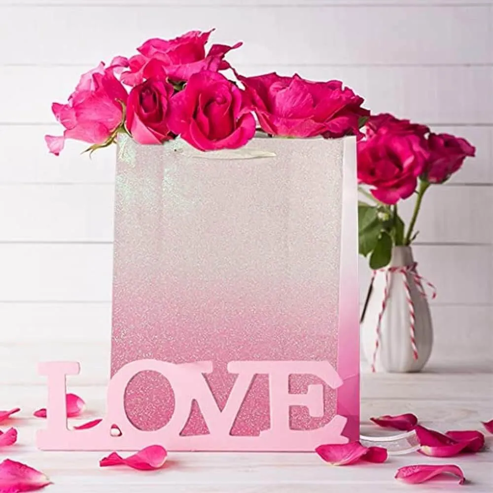 12Pcs Ombre Pink Medium Gift Bags with 24 Tissue Paper