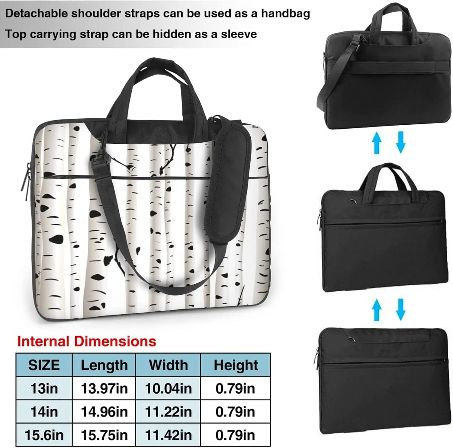 13-15.6 inch laptop bag with birch print for 13-15.6 inch laptop