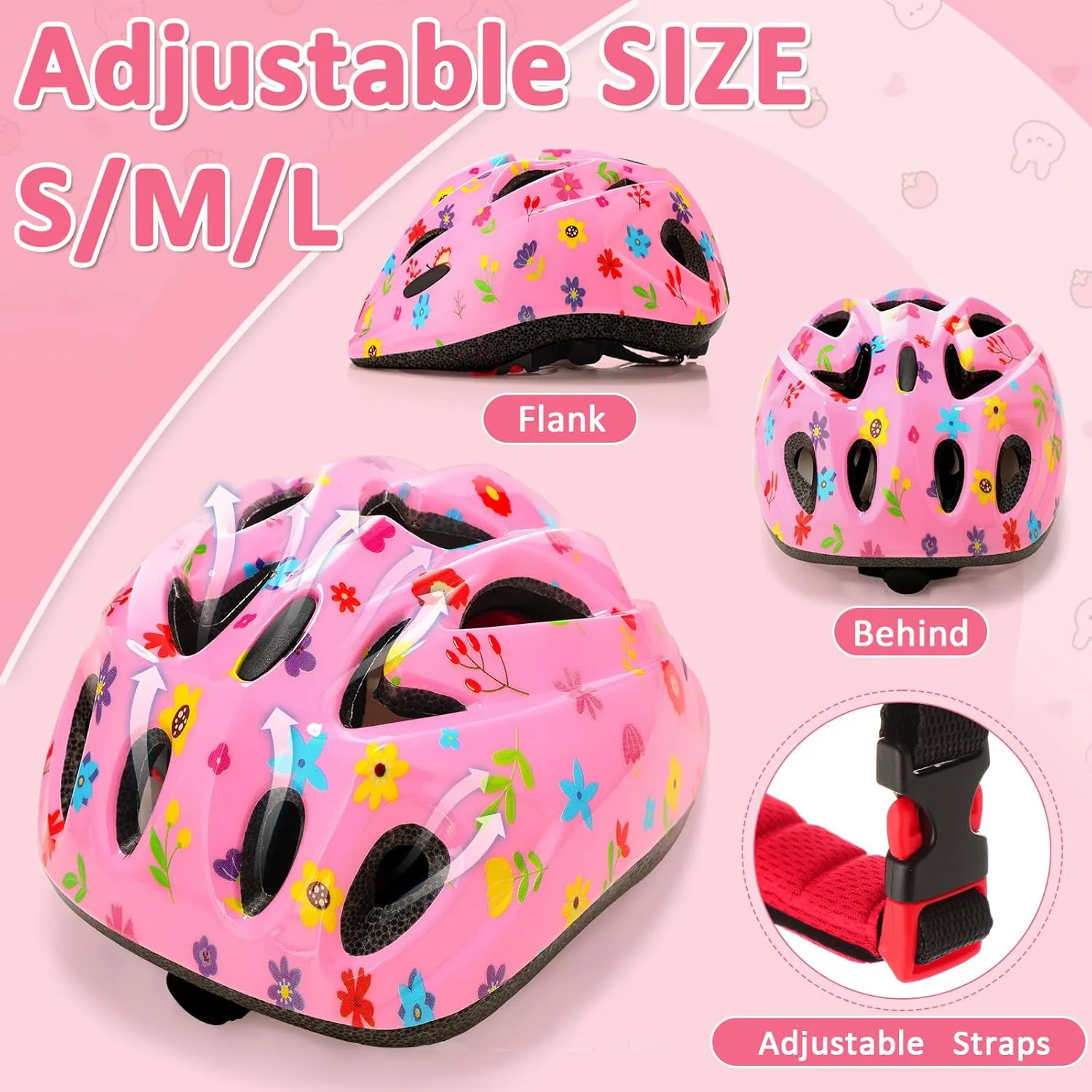 14 Pcs Knee Pads Knee Elbow Pads Wrist Guards with Drawstring Bag Adjustable Pink Protective Gear Set with Socks Whistle and Hairpin for Girls Inline Skating Bike Cycling