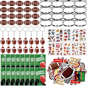 140 Pcs Sports Party Favors Basketball Baseball Soccer Football Birthday Gifts Include Keychain Goodie Bags Charm Bracelet Stickers Erasers Tattoo Ball Favor for Classroom Reward (Football)