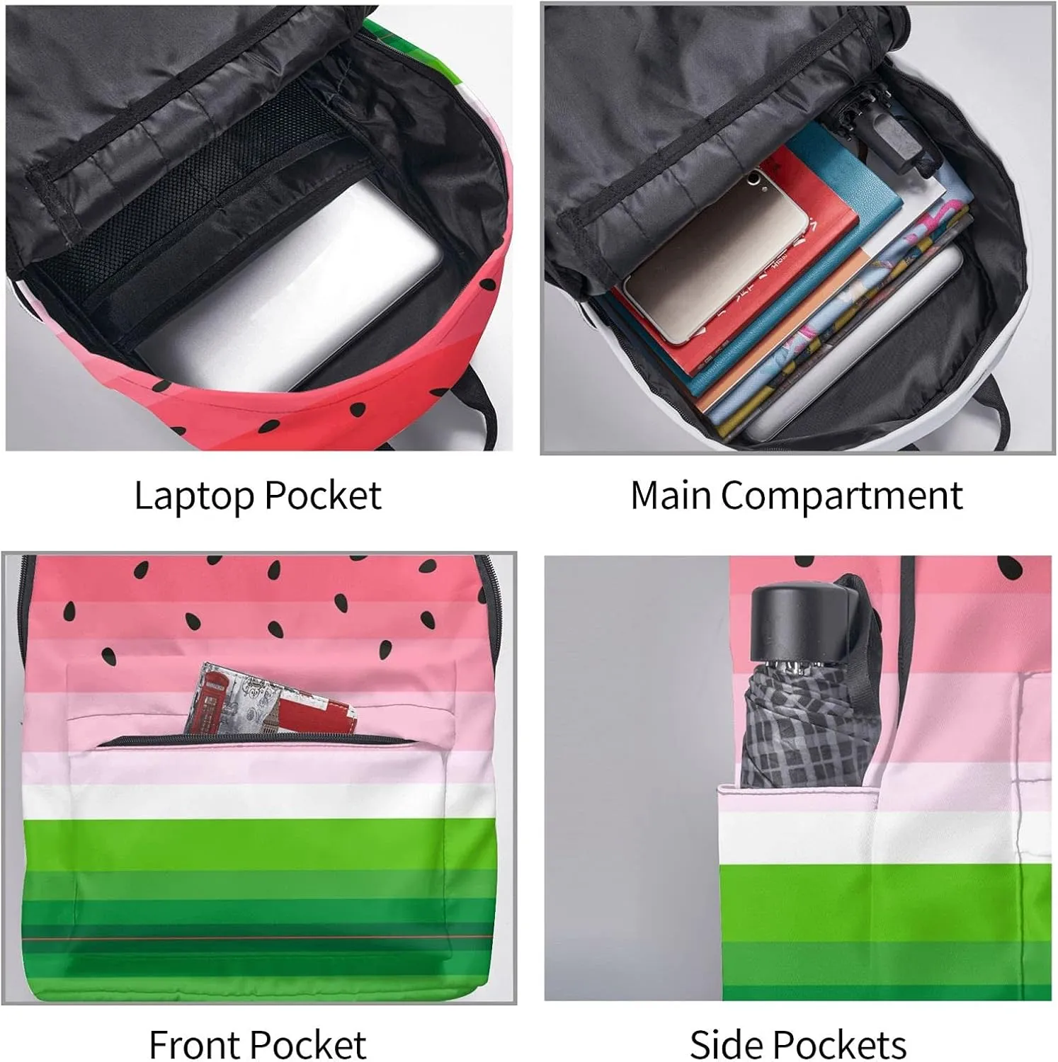 16 inch backpack Funny Watermelon with Seeds Laptop Backpack Full Print School Bookbag Shoulder Bag for Travel Daypack