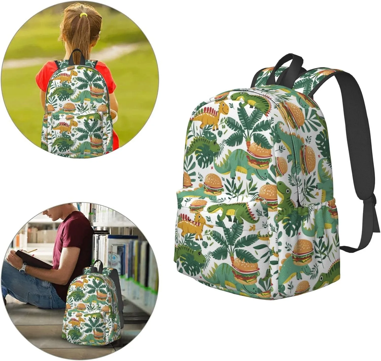 17 Inch Backpack Dinosaurs And Cartoon Burgers Cute Red Panda Laptop Backpack Shoulder Bag School Bookbag Casual Daypack