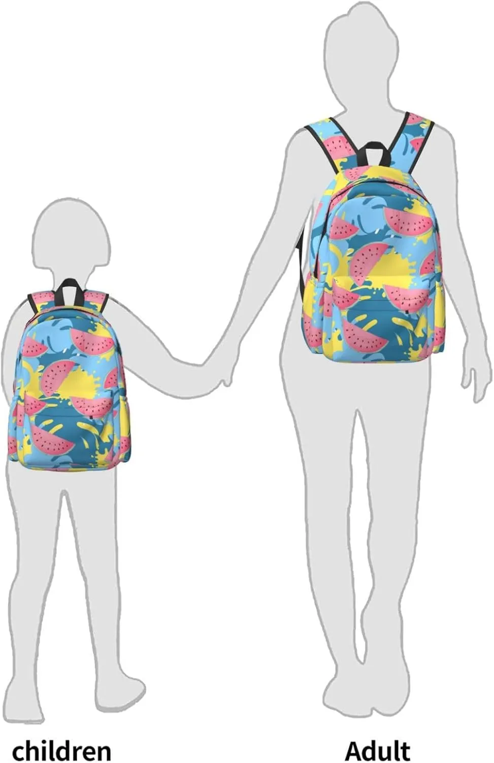 17 inch Backpack Juicy Watermelon Colors Leaves Laptop Backpack School Bookbag Shoulder Bag Casual Daypack
