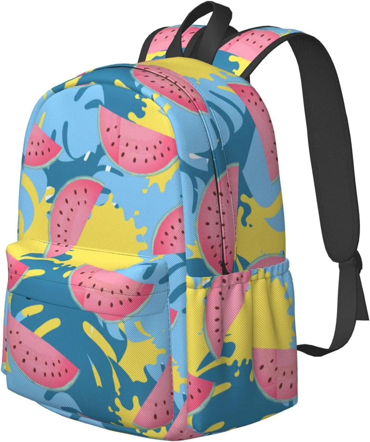 17 inch Backpack Juicy Watermelon Colors Leaves Laptop Backpack School Bookbag Shoulder Bag Casual Daypack