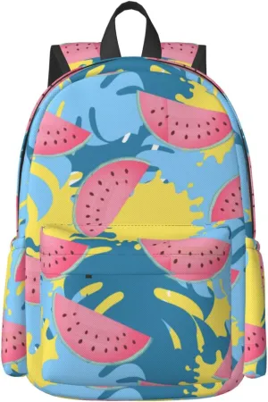 17 inch Backpack Juicy Watermelon Colors Leaves Laptop Backpack School Bookbag Shoulder Bag Casual Daypack