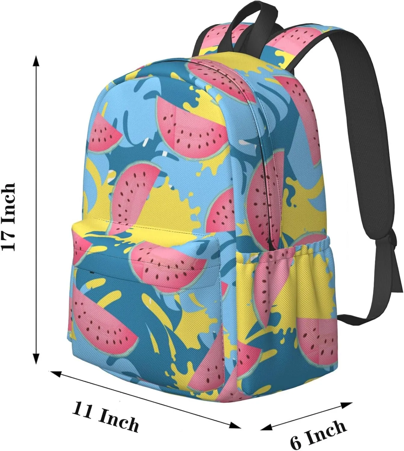 17 inch Backpack Juicy Watermelon Colors Leaves Laptop Backpack School Bookbag Shoulder Bag Casual Daypack