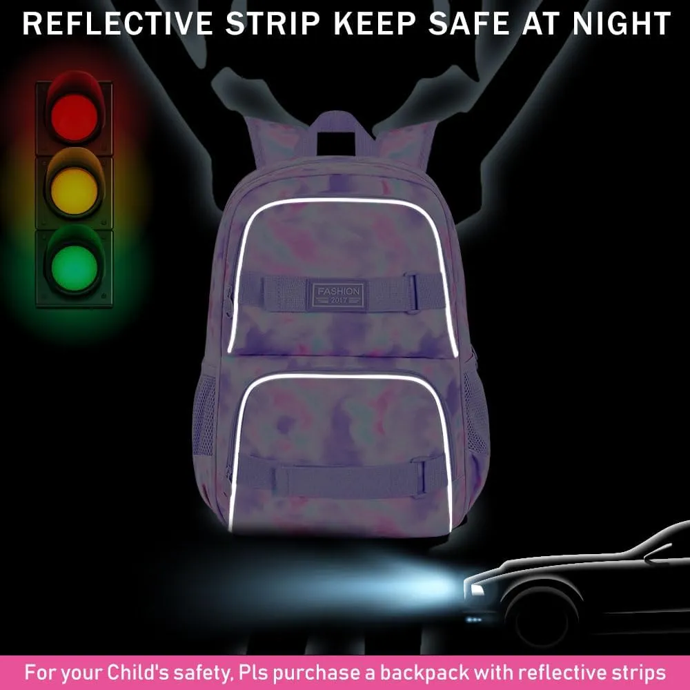 17 Inches Backpack for Girls Women, 3Pcs Tie-dye College School Bookbag Set for Teens Students, Water Resistant Laptop Backpacks with Lunch Bag(Purple)