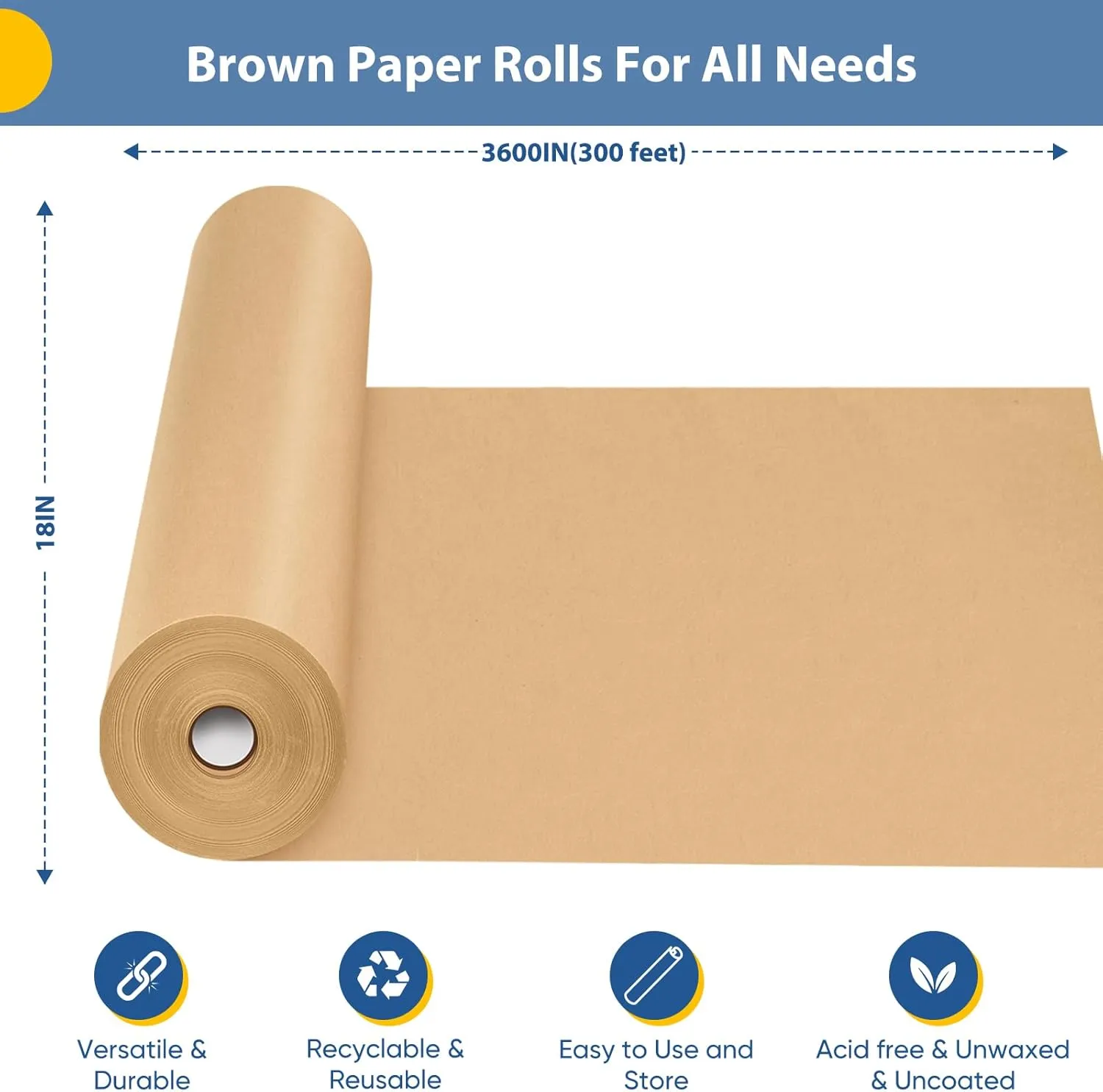 18"x3600" (300') Brown Craft Paper Roll, Eid Bouquet Flower Decorative Gift Wrap, Bulletin Board Banner Construction Kraft Paper, Kid Art Poster Packing Shipping Floor Covering Table Runner 70GSM 50LB