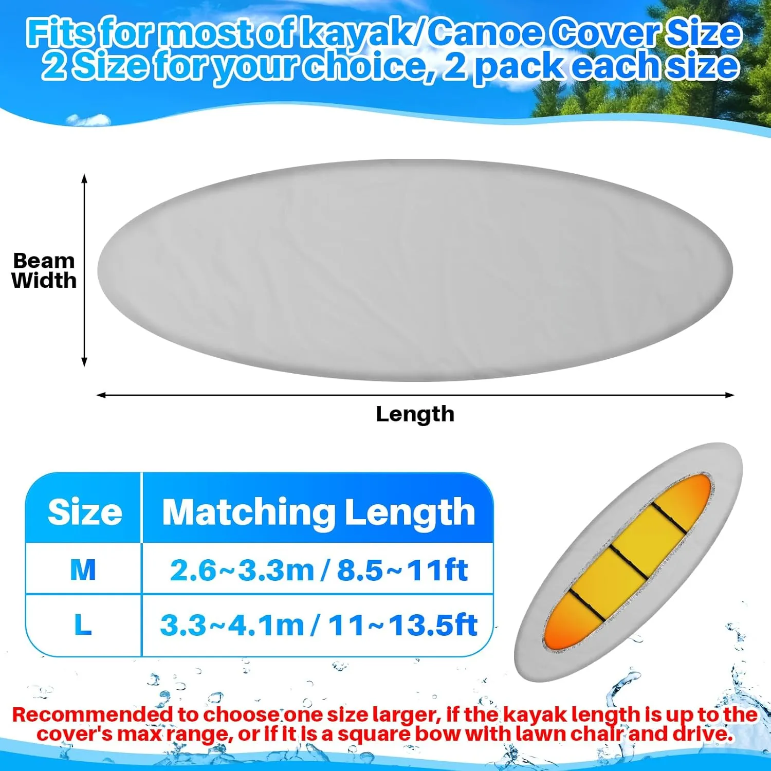 2 Pack 420D Kayak Cover Waterproof Kayak Cover for Outdoor Storage Dustproof Canoe Storage UV Protection Boat Sunblock Shield for Canoe Protector Indoor & Outdoor