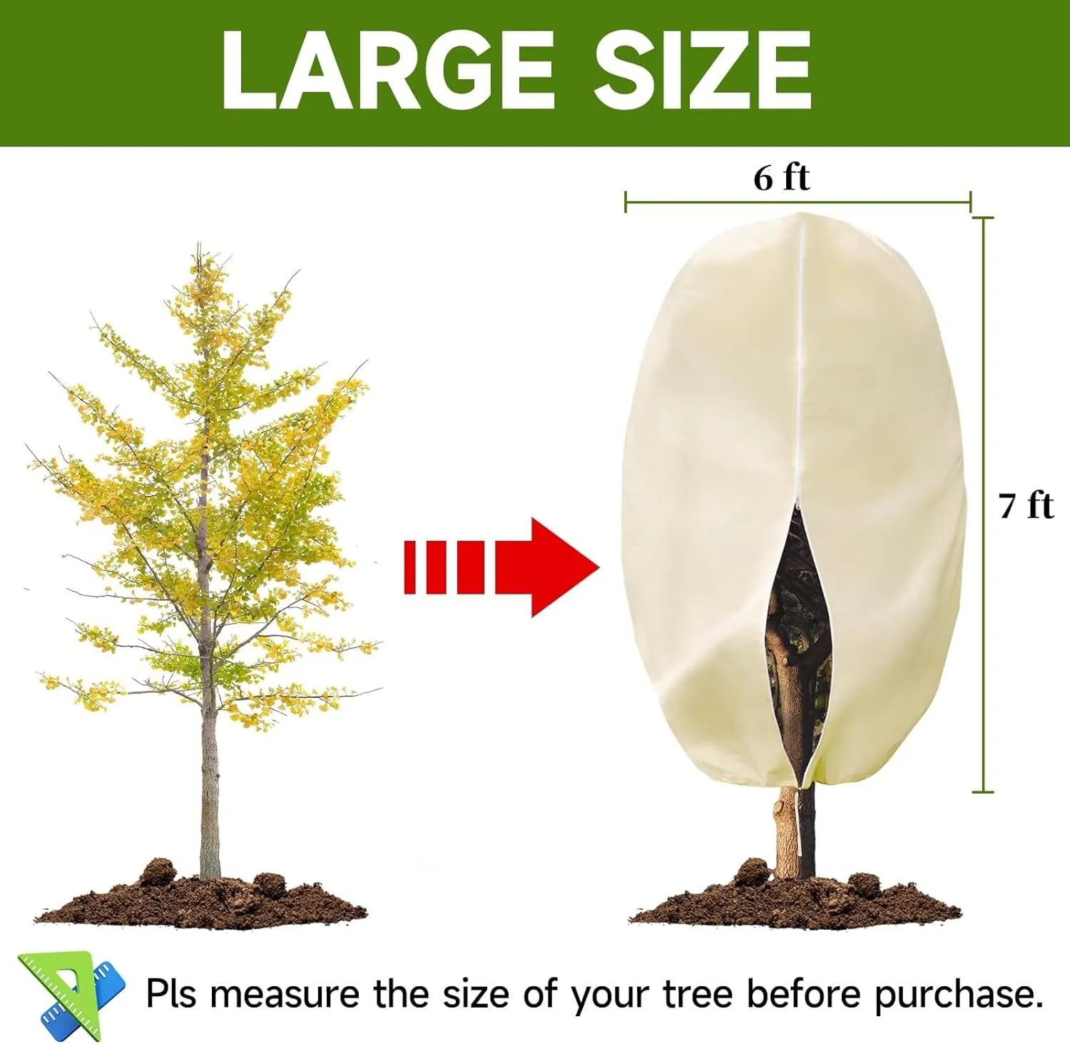 2-Pack Large 2.8oz/yd² Plant Covers Freeze Protection 6x7ft Winter Tree Cover with Zipper&Drawstring Frost Blankets for Outdoor Plants/Fruits Trees/Shrubs/Herbs/Rose Bush Row Floating Bags