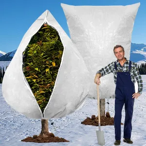 2 Pack Large Plant Covers Freeze Protection,79"x95"Tree Frost Cloths Bags with Zipper Drawstring,2.5 oz/yd² Winter Thickened Frost Cover for Outdoor Plants Shrubs Tree Jacket(White)