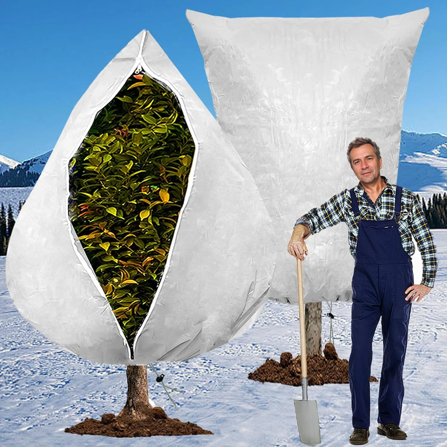 2 Pack Large Plant Covers Freeze Protection,79"x95"Tree Frost Cloths Bags with Zipper Drawstring,2.5 oz/yd² Winter Thickened Frost Cover for Outdoor Plants Shrubs Tree Jacket(White)