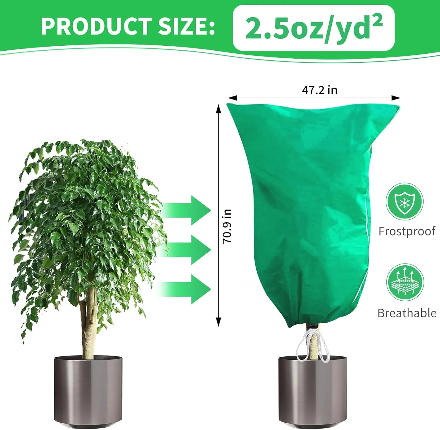 2 Pack Plant Covers Freeze Protection, 47''W x 78''H 2.5oz/yd² Winter Tree Frost Blankets Frost Cloths Protectors Bag Cover with Zipper Drawstring for Outdoor Plants Shrub Fruit Trees Potted