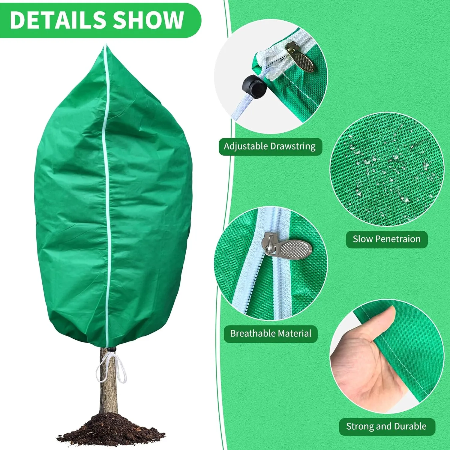 2 Pack Plant Covers Freeze Protection, 47''W x 78''H 2.5oz/yd² Winter Tree Frost Blankets Frost Cloths Protectors Bag Cover with Zipper Drawstring for Outdoor Plants Shrub Fruit Trees Potted