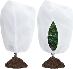 2-Pack Plant Covers Freeze Protection 78" x 89" 2.2 oz, Large Size Bag Frost Cloth Plants Jacket Drawstring and Zipper Tree Cover for Outdoor Plants, Shrub Potted Plants Winter