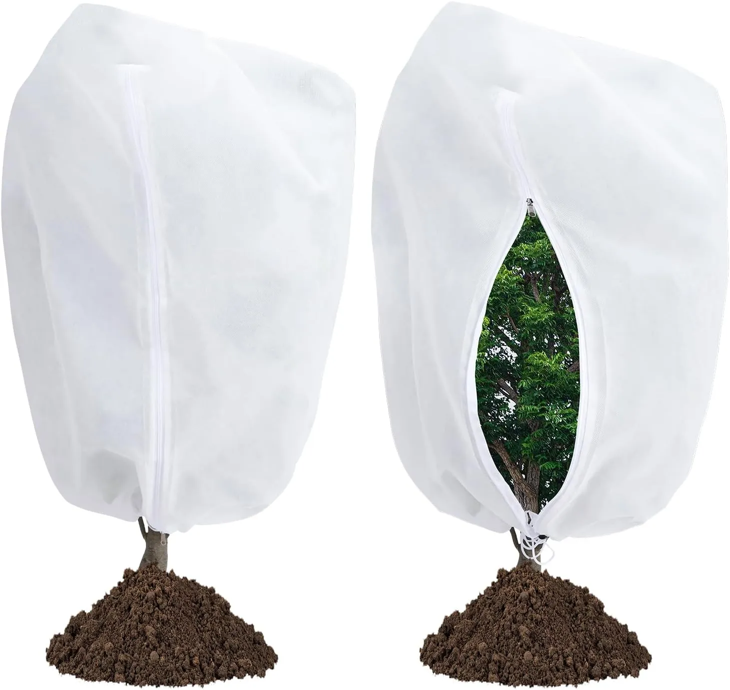 2-Pack Plant Covers Freeze Protection 78" x 89" 2.2 oz, Large Size Bag Frost Cloth Plants Jacket Drawstring and Zipper Tree Cover for Outdoor Plants, Shrub Potted Plants Winter