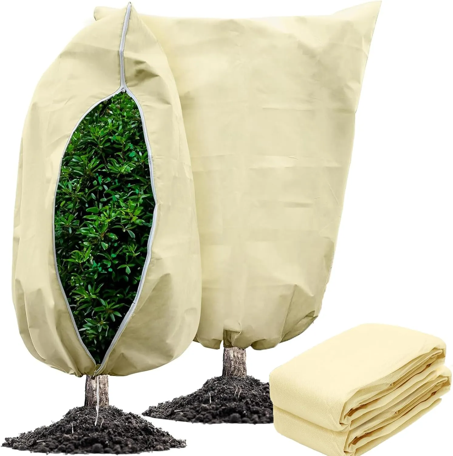 2 Pack Plant Covers Freeze Protection,Zipper Drawstring Outdoor Garden Frost Protection Bags,47.3" x 71" Winter Frost Blanket 2.82 oz/yd² Fabric Frost Cloth Tree Covers