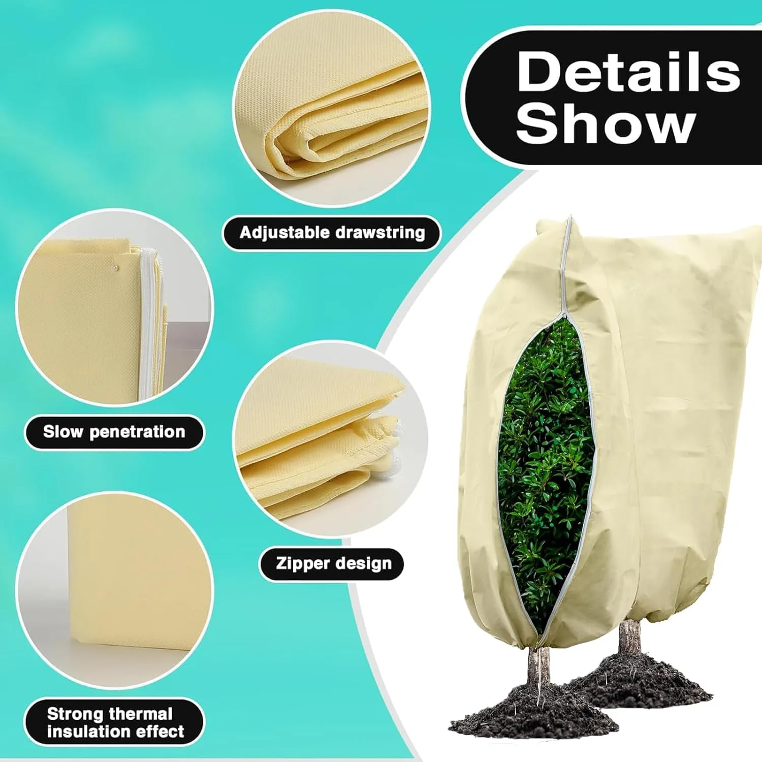 2 Pack Plant Covers Freeze Protection,Zipper Drawstring Outdoor Garden Frost Protection Bags,47.3" x 71" Winter Frost Blanket 2.82 oz/yd² Fabric Frost Cloth Tree Covers
