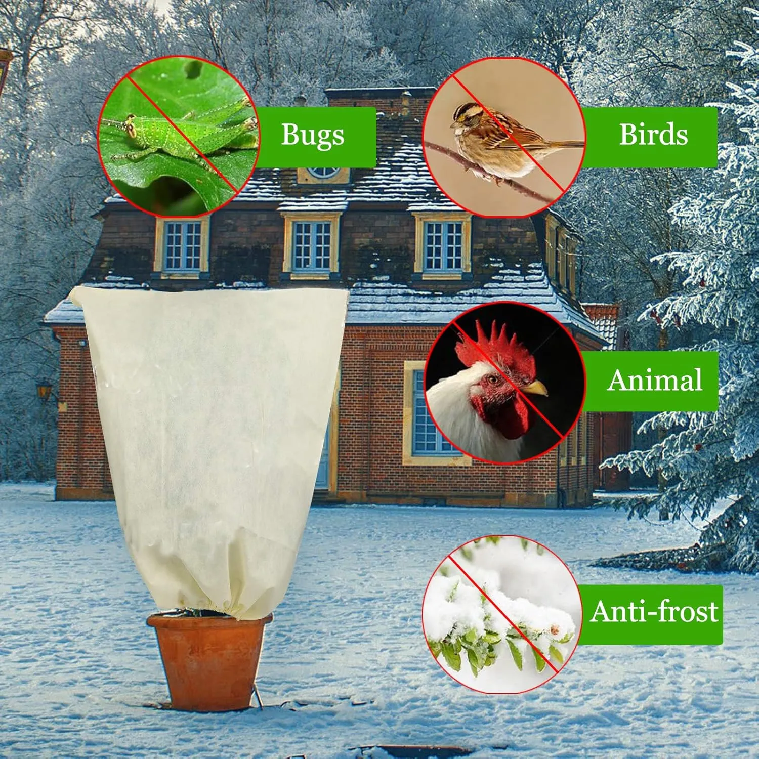 2 Pack Plant Covers Freeze Protection,Zipper Drawstring Outdoor Garden Frost Protection Bags,47.3" x 71" Winter Frost Blanket 2.82 oz/yd² Fabric Frost Cloth Tree Covers