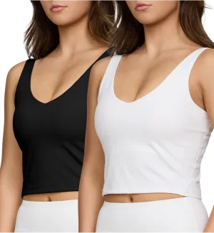 2 Pack Sports Bras for Women Medium Support No Underwire Longline Workout Tops for Womens Tops with Removable Padding