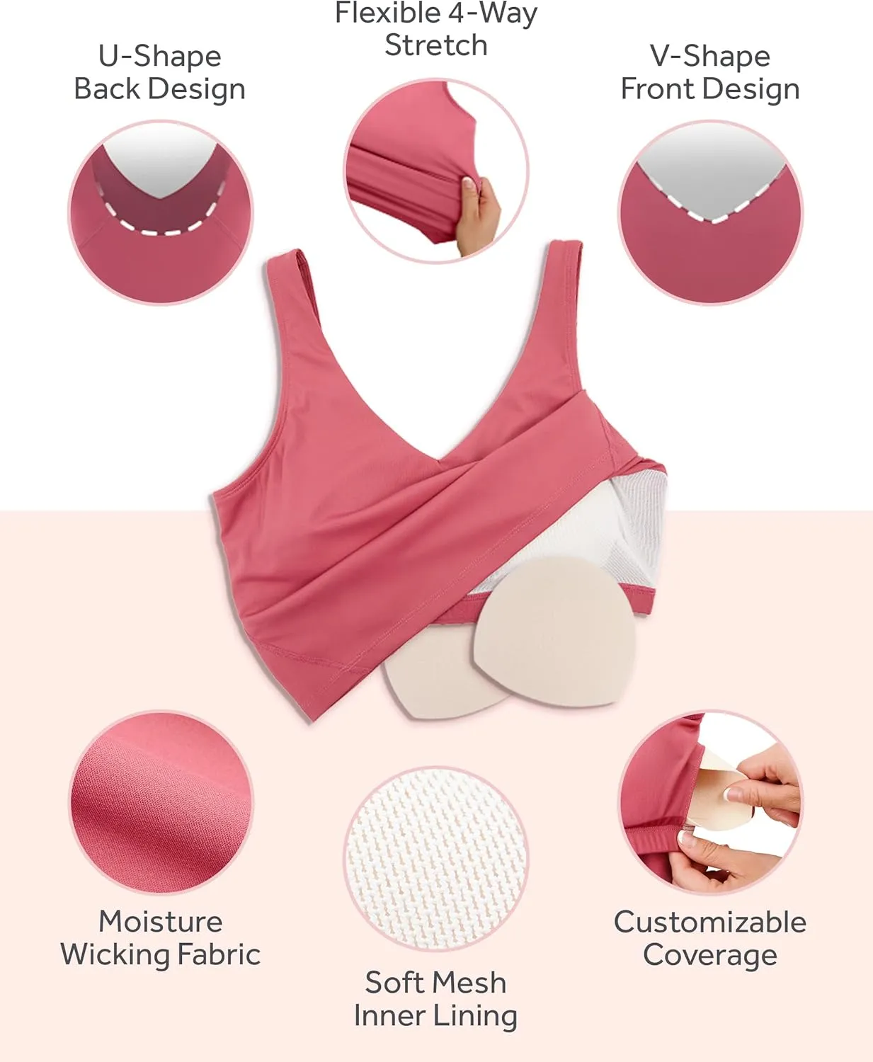 2 Pack Sports Bras for Women Medium Support No Underwire Longline Workout Tops for Womens Tops with Removable Padding