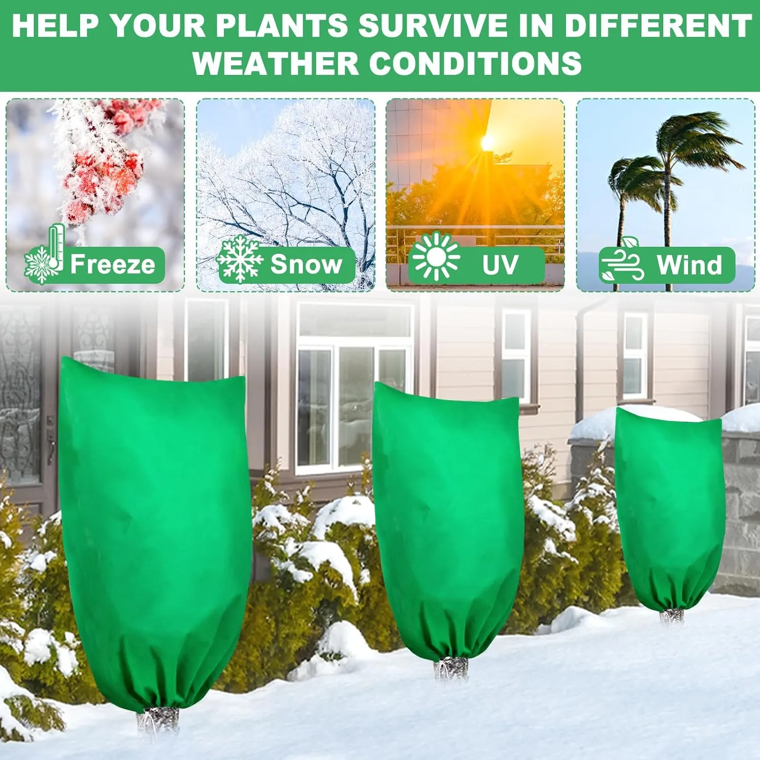 2 Pack Tree Covers for Winter Plant Covers Freeze Protection, 39.3" x 39.3" Frost Blankets for Outdoor Plants with Drawstring, Frost Cold Weather Plant Covers Bags Shrubs Trees Jacket Covers