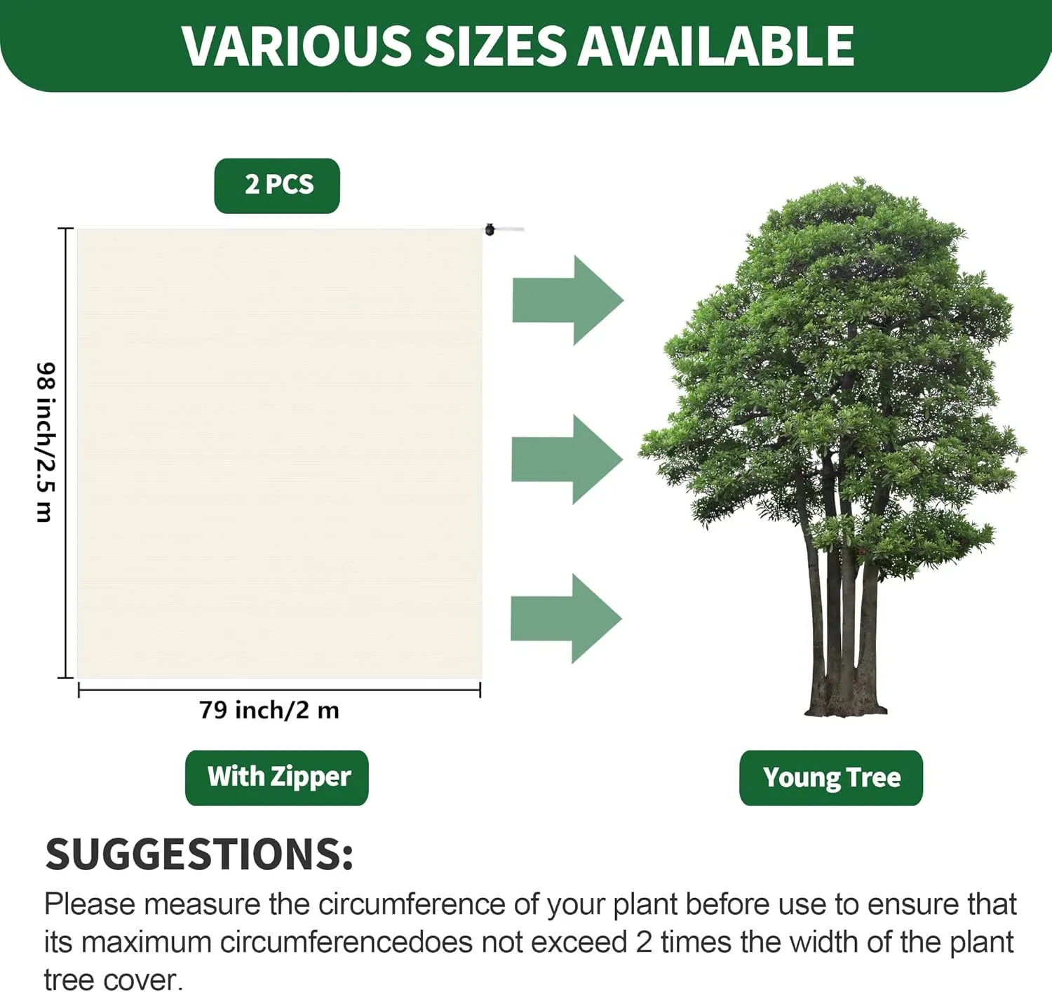 2 Packs Plant Covers Freeze Protection Jacket, 79" x 98", 2.2 oz Thick Frost Blankets for Outdoor Garden Plant Tree in Winter Cold Weather, Heavy Duty Reusable Frost Cloth Bags with Zipper Drawstring