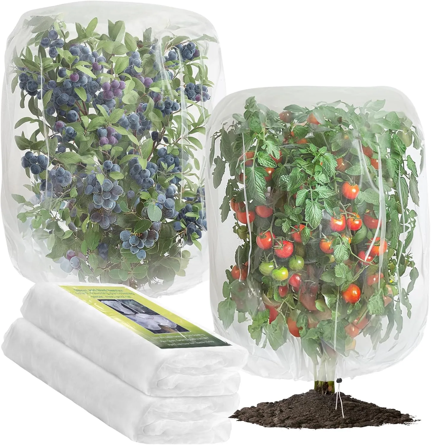 2 PCS Large Fruits Tree Netting Cover for Garden 3.3 x 4.9 ft Garden Insect Bird Barrier Plant Netting for Tomato Blueberry Bush Netting Covers Deer Cicada Netting Cover Bag with Drawstring