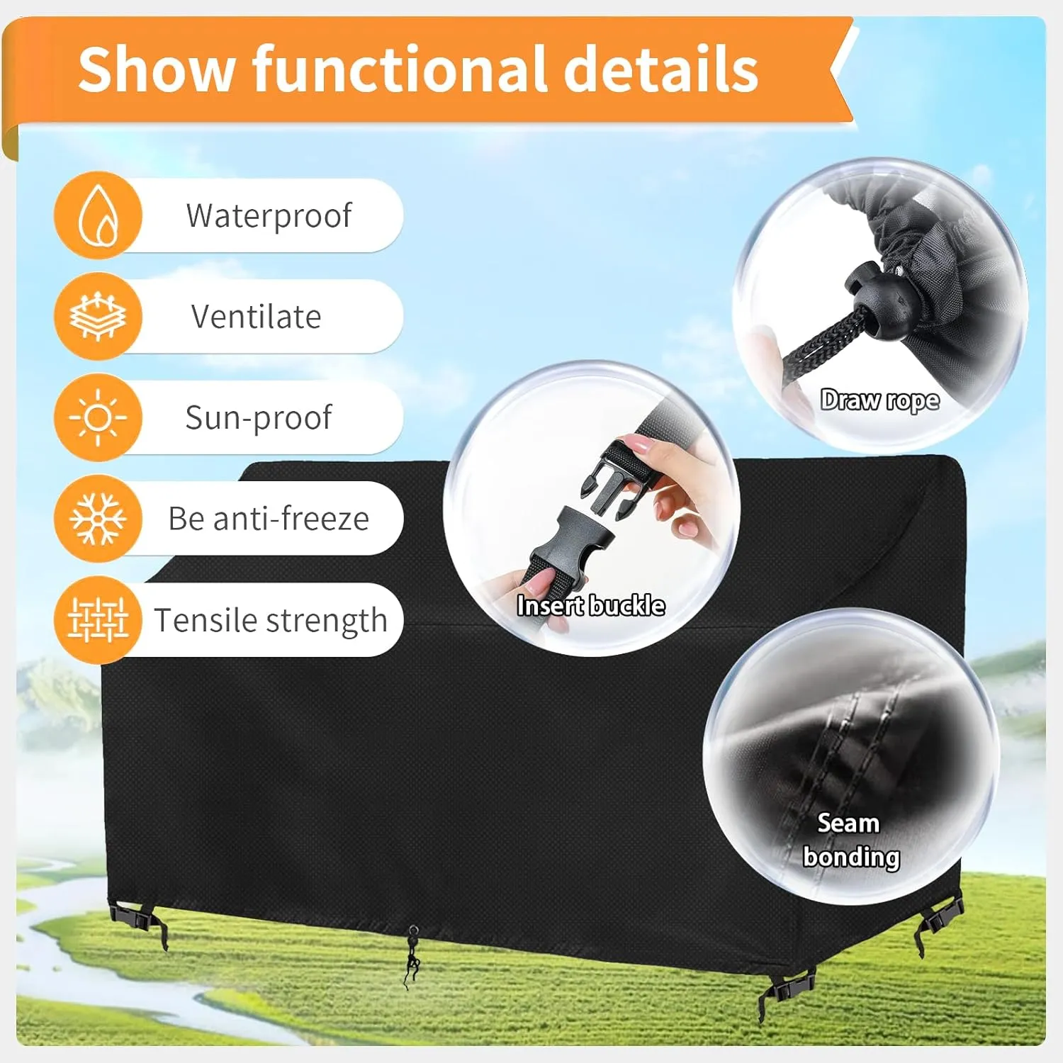 2-Person Outdoor Glider Bench Cover Waterproof,Double Patio Gliders Rocking Chair Covers with Buckle,Wind-Proof/Anti-Uv Outside Loveseat Cover, 420D Oxford (70 * 30 * 35/24in,Black)
