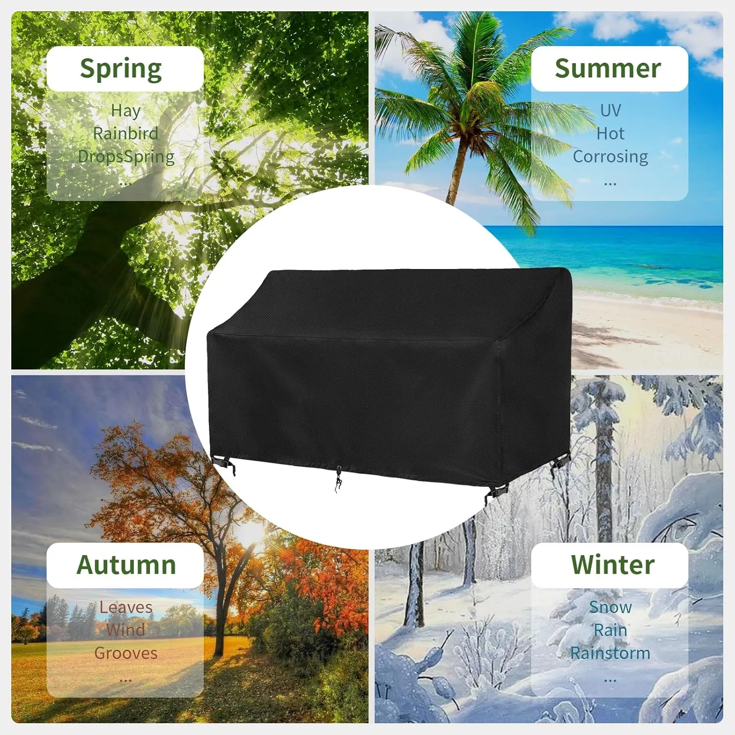 2-Person Outdoor Glider Bench Cover Waterproof,Double Patio Gliders Rocking Chair Covers with Buckle,Wind-Proof/Anti-Uv Outside Loveseat Cover, 420D Oxford (70 * 30 * 35/24in,Black)