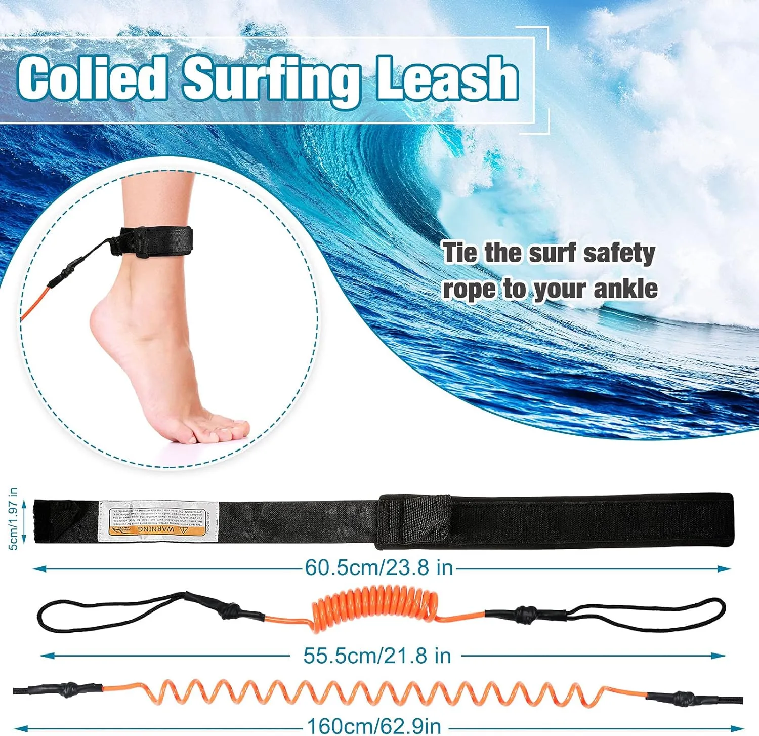 2 Pieces Surf Board Leashes Coiled Leash Rope Paddle Board Surfboard Leash Compatible with SUP Surfing Leg Rope Leash Surf Straps Stay on Board Ankle Strap Ankle Accessory for Surfing