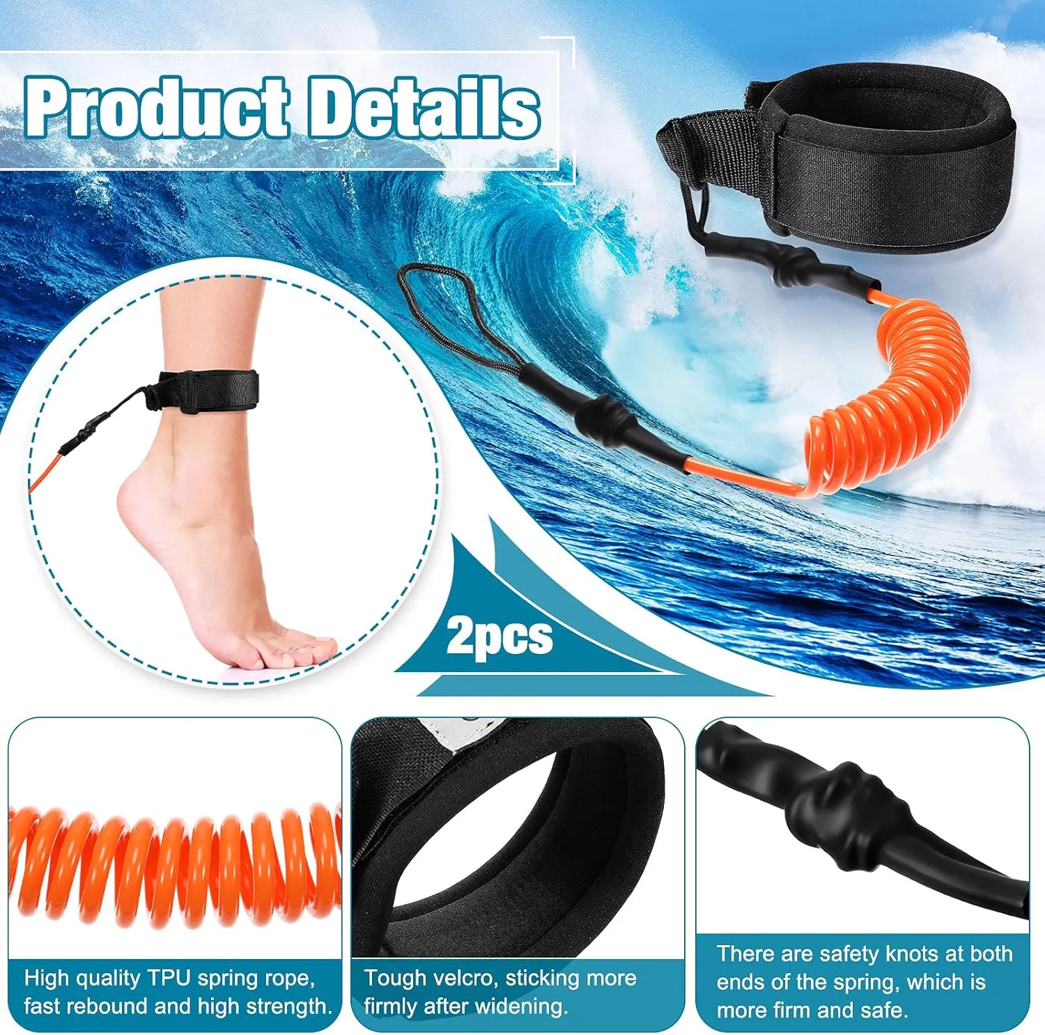 2 Pieces Surf Board Leashes Coiled Leash Rope Paddle Board Surfboard Leash Compatible with SUP Surfing Leg Rope Leash Surf Straps Stay on Board Ankle Strap Ankle Accessory for Surfing