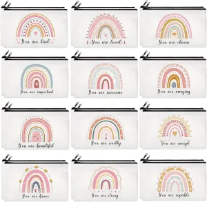 24 Pcs Rainbow Cosmetic Bags Motivational Quotes Makeup Bag Inspirational Makeup Pouch with Zipper Inspirational Gifts for Women Coin Purse for Teacher Graduation Birthday Party (Motivational)