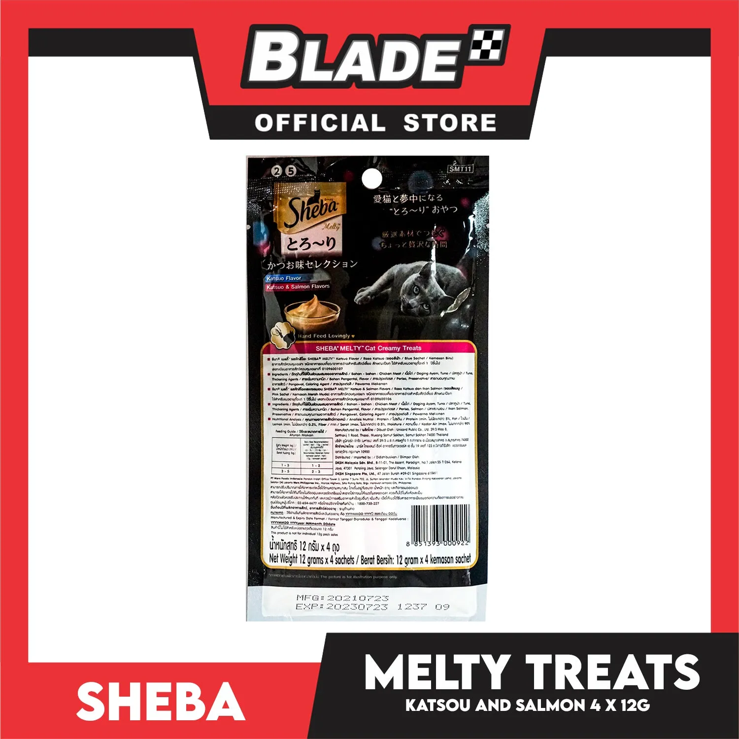 24pcs Sheba Melty Katsuo and Salmon Flavors Hand Feed Lovingly 12g x 96 sachets Cat Treats