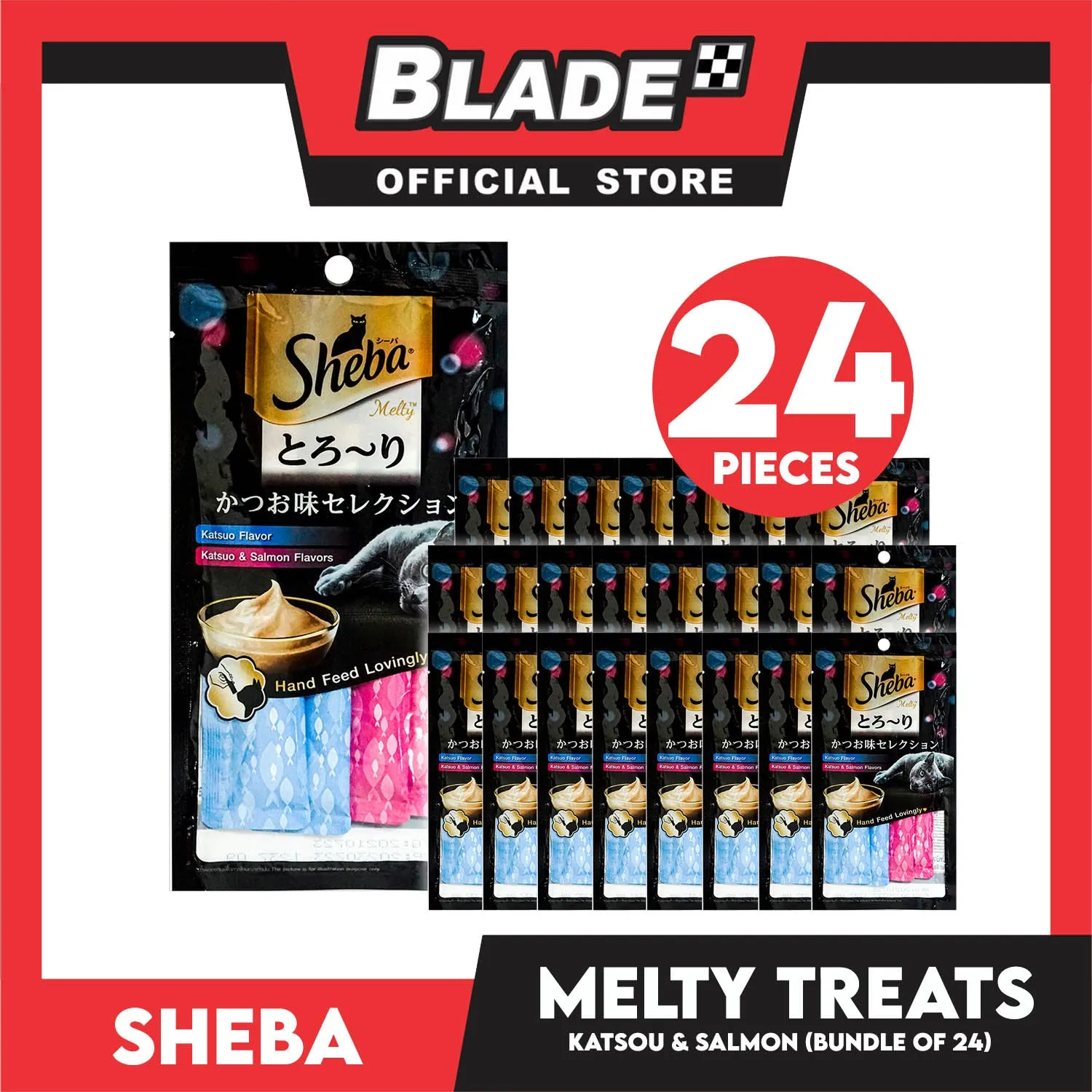 24pcs Sheba Melty Katsuo and Salmon Flavors Hand Feed Lovingly 12g x 96 sachets Cat Treats