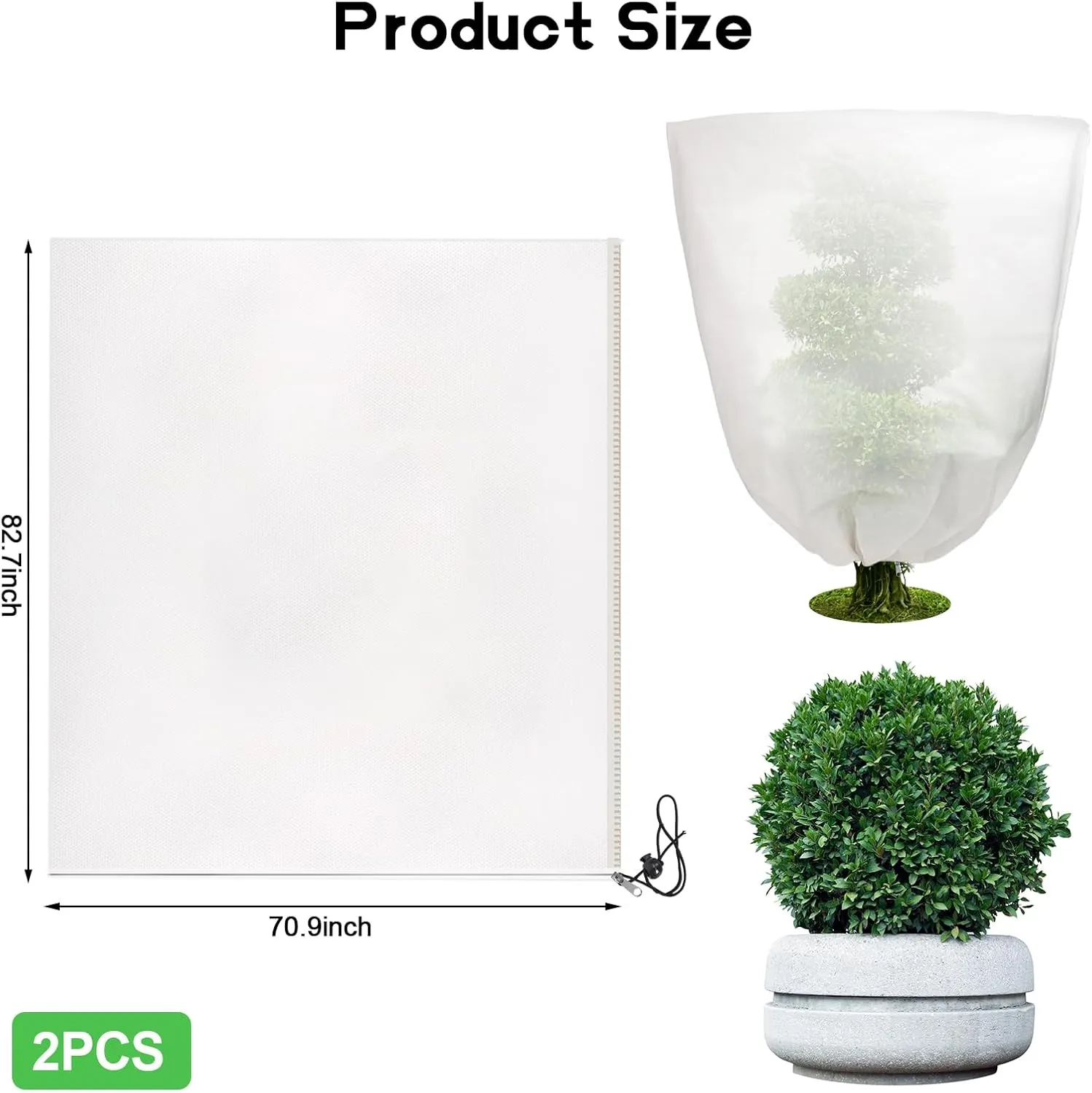 2PCS 70.9x82.7inch Reusable Plant Covers Freeze Protection,Winter Plant Cover Bags with Zipper/Drawstring,Warm Plant Protection Cover Bags Frost Blankets to Protect Tree from Cold Frost Snow Wind Pest