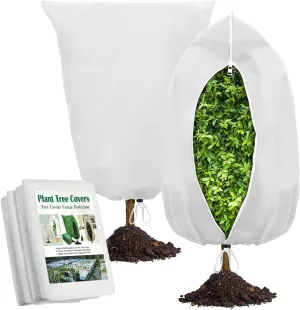 2Pcs Plant Covers Freeze Protection, Frost Cloth with Zipper Drawstring Frost Blankets Plant Protection Cover Bags for Heavy Duty Winter Cold Weather Outdoor Plants Bush Shrub.(2*White/47.7" X 71.7")